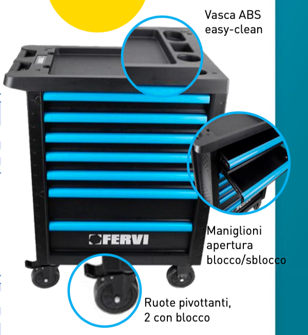 Carrello con 7 cassetti attrezzato di 298 utensili - FERVI C600C4