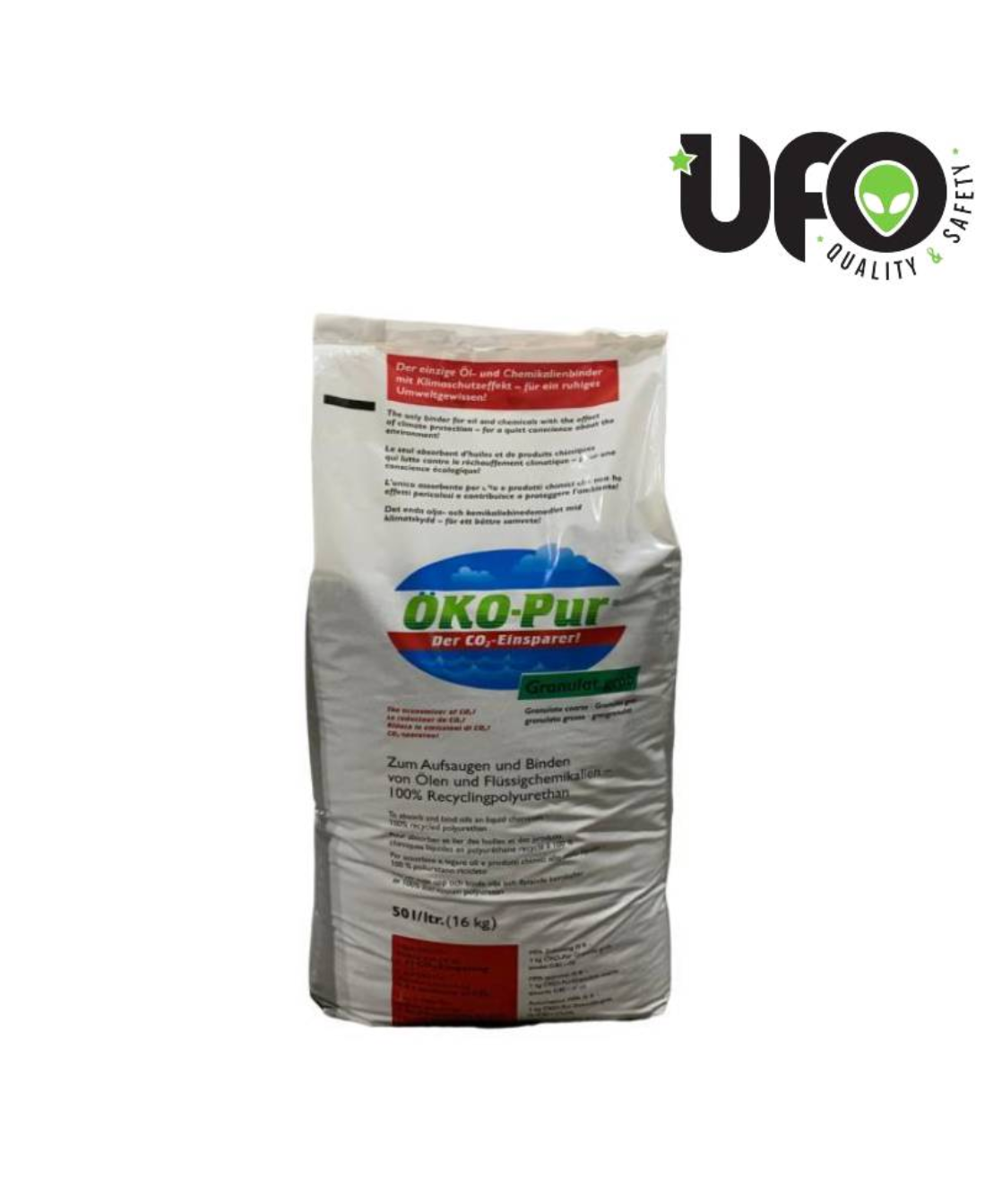 Assorbente ecologico Oli, Grassi, Carburanti OKO-PUR PLUS in Granuli 16 Kg | Assorbimento fino a 60 Litri - UFO 9005016