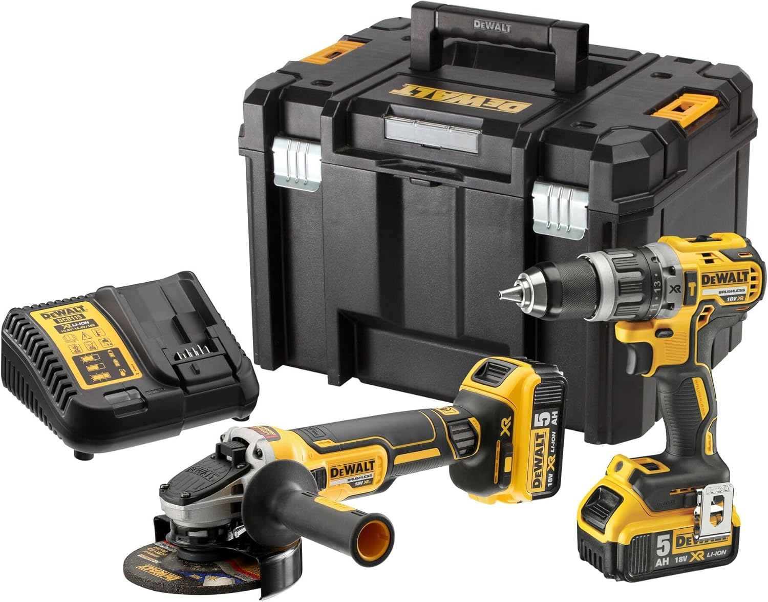 KIT Trapano 2 velocità + Smerigliatrice 125mm + 2 x XR 18V 5Ah - DeWalt DCK2080P2T-QW