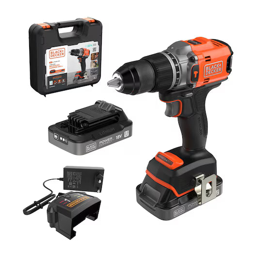 Trapano Avvitatore BRUSHLESS con percussione + valigetta + n.2 batterie 18V 2.0 Ah - Black+Decker BLD683D2XK-QW